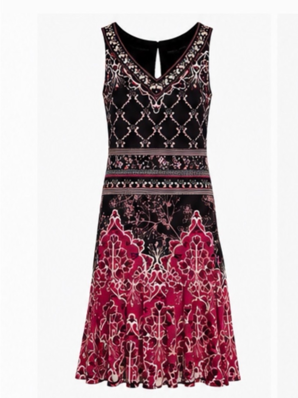 White House Black Market Black and Deep Pink V-Neck Sleeveless Midi Dress